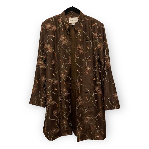 Victor Costa Mid Length Embroidered Floral Jacket Medium - Picture 1 of 6